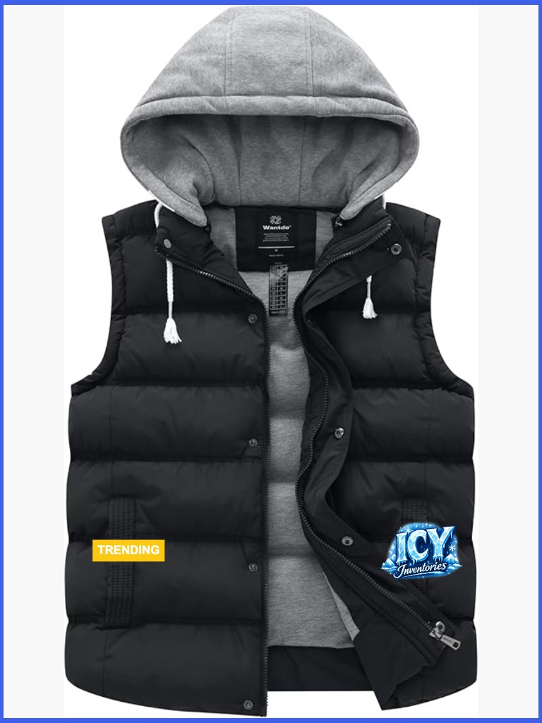 Quilted Puffer Vest With Removable Hood, Polyester, Waterproof Finish